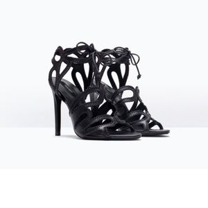 Zara Black Leather Sandal High Heels